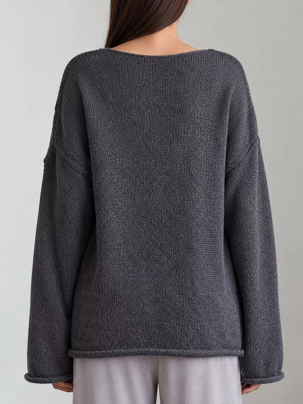 Charcoal gray sheer Lightweight Knit Top — back view