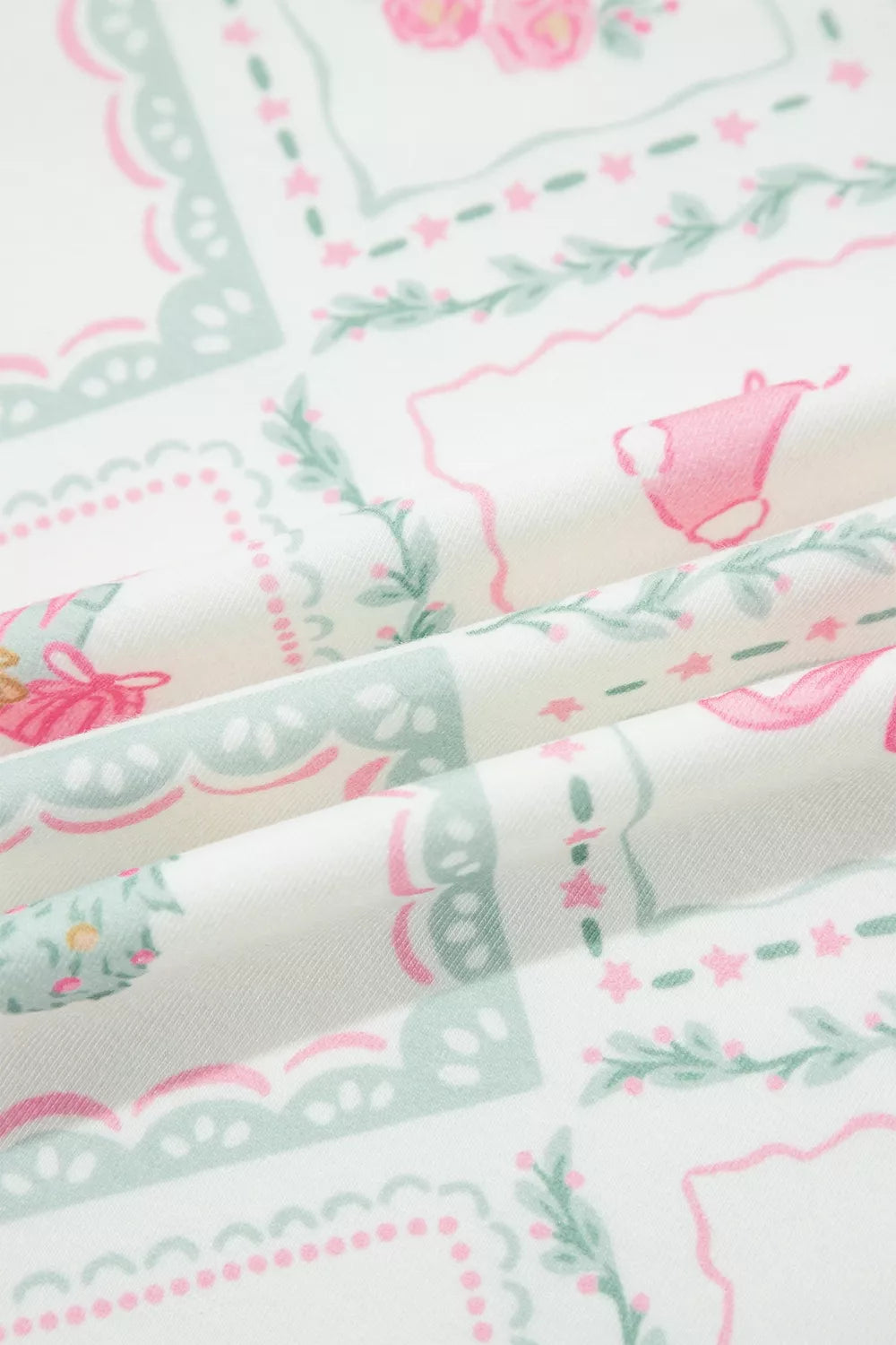 White long Sleeve Patchwork Shift and Pants Christmas Daily Wear Lounge Set — detail view