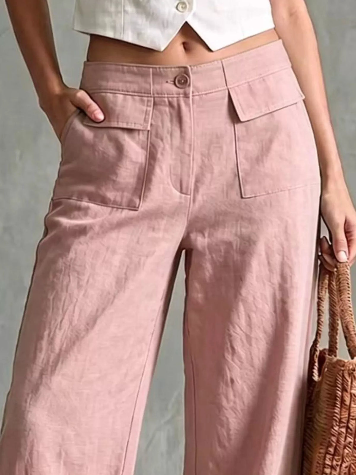 Pink high-Waisted Wide-Leg Cargo Pants — detail view