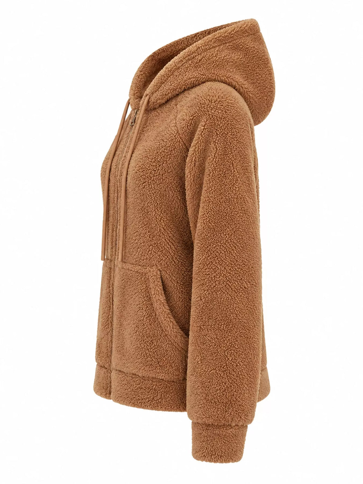 Brown drawstring Sherpa Zip-Up Hoodie