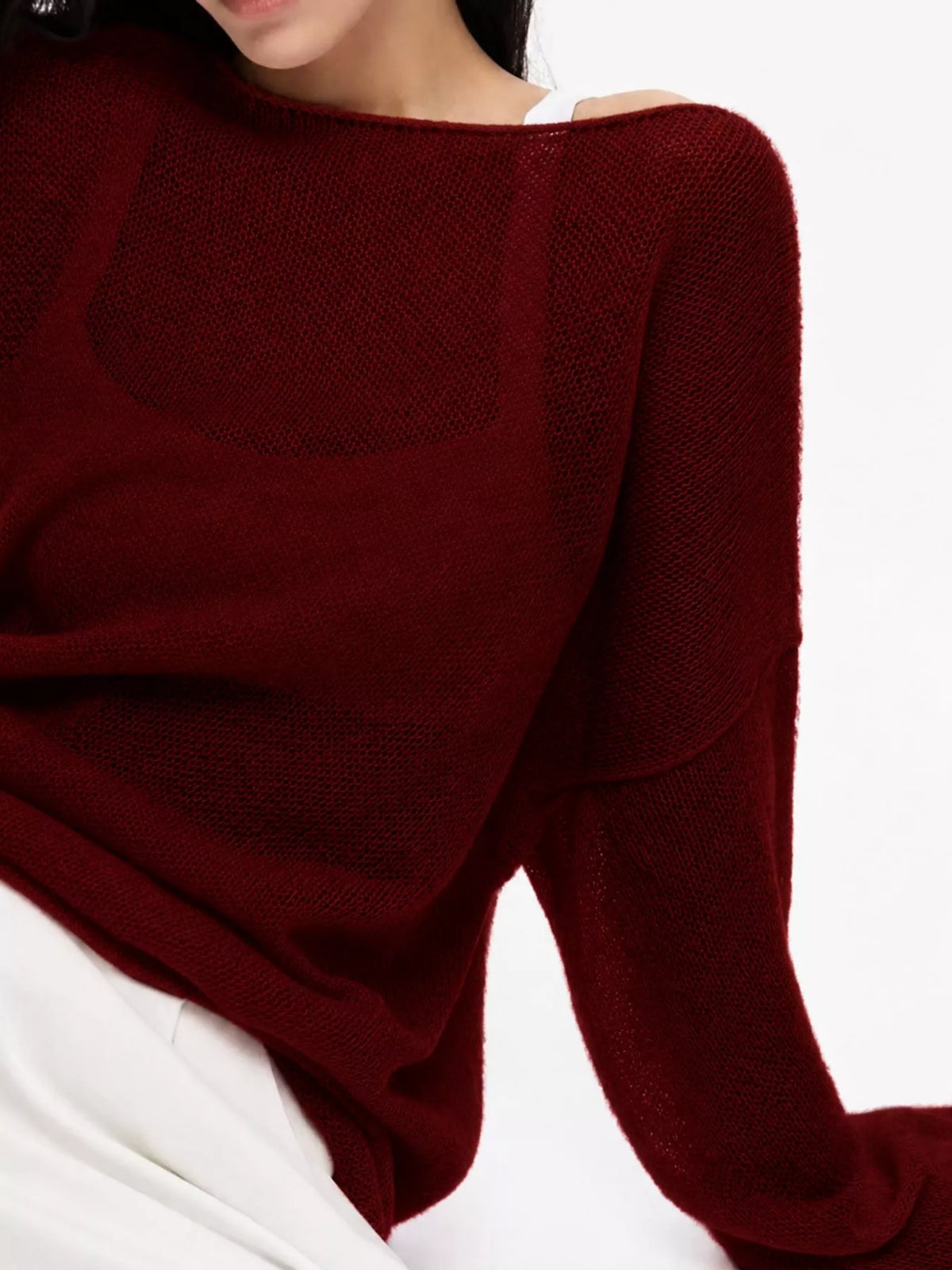 Burgundy sheer Lightweight Knit Top