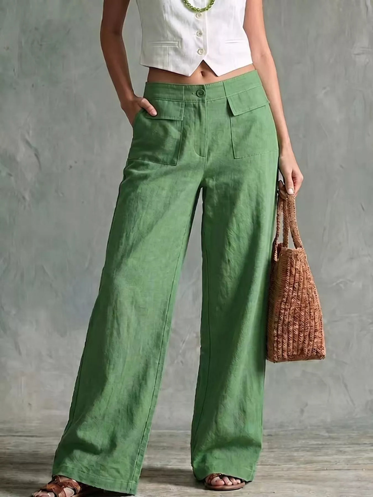 Green high-Waisted Wide-Leg Cargo Pants