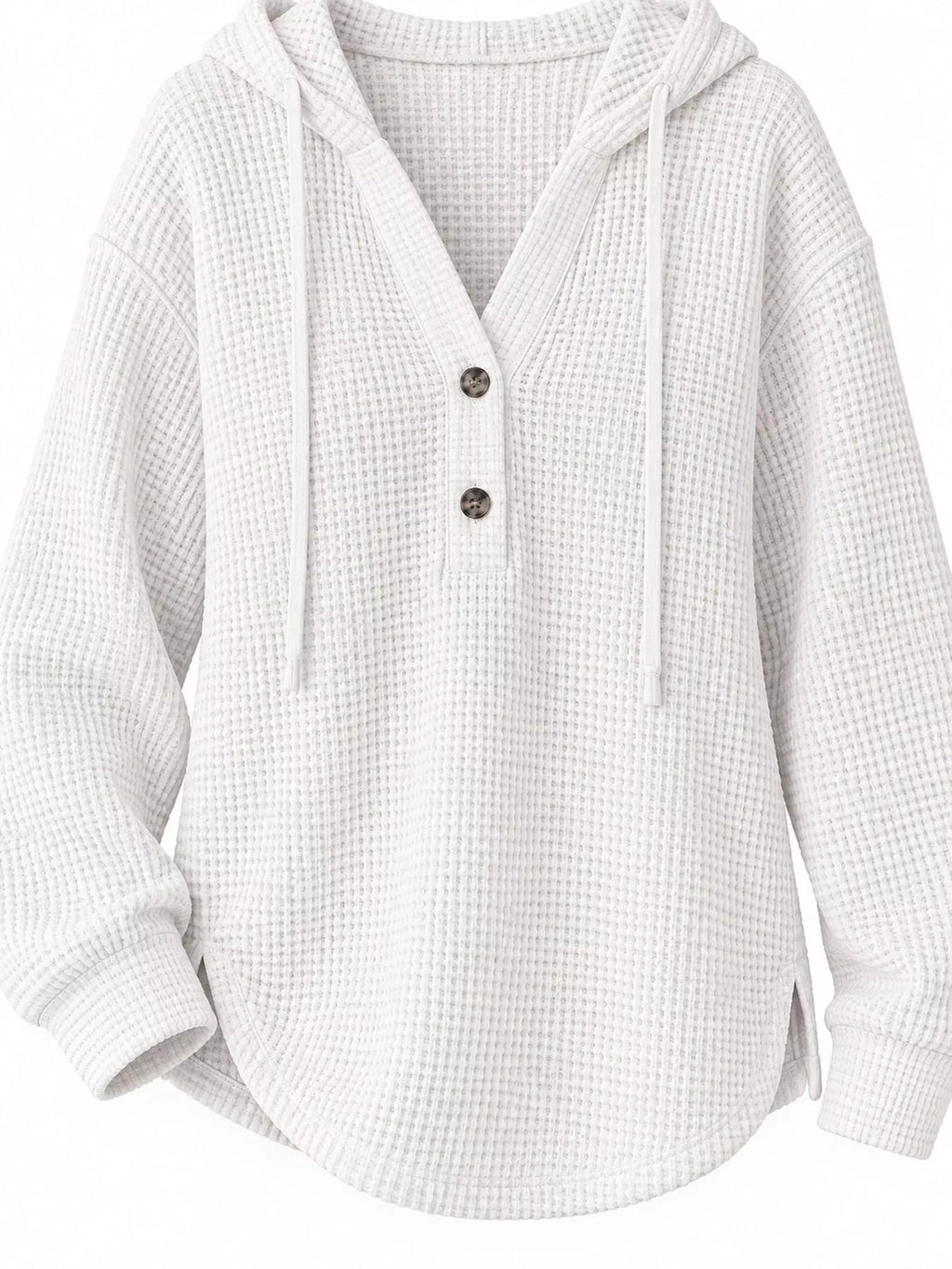 White waffle Knit Button Detail Hoodie — detail view