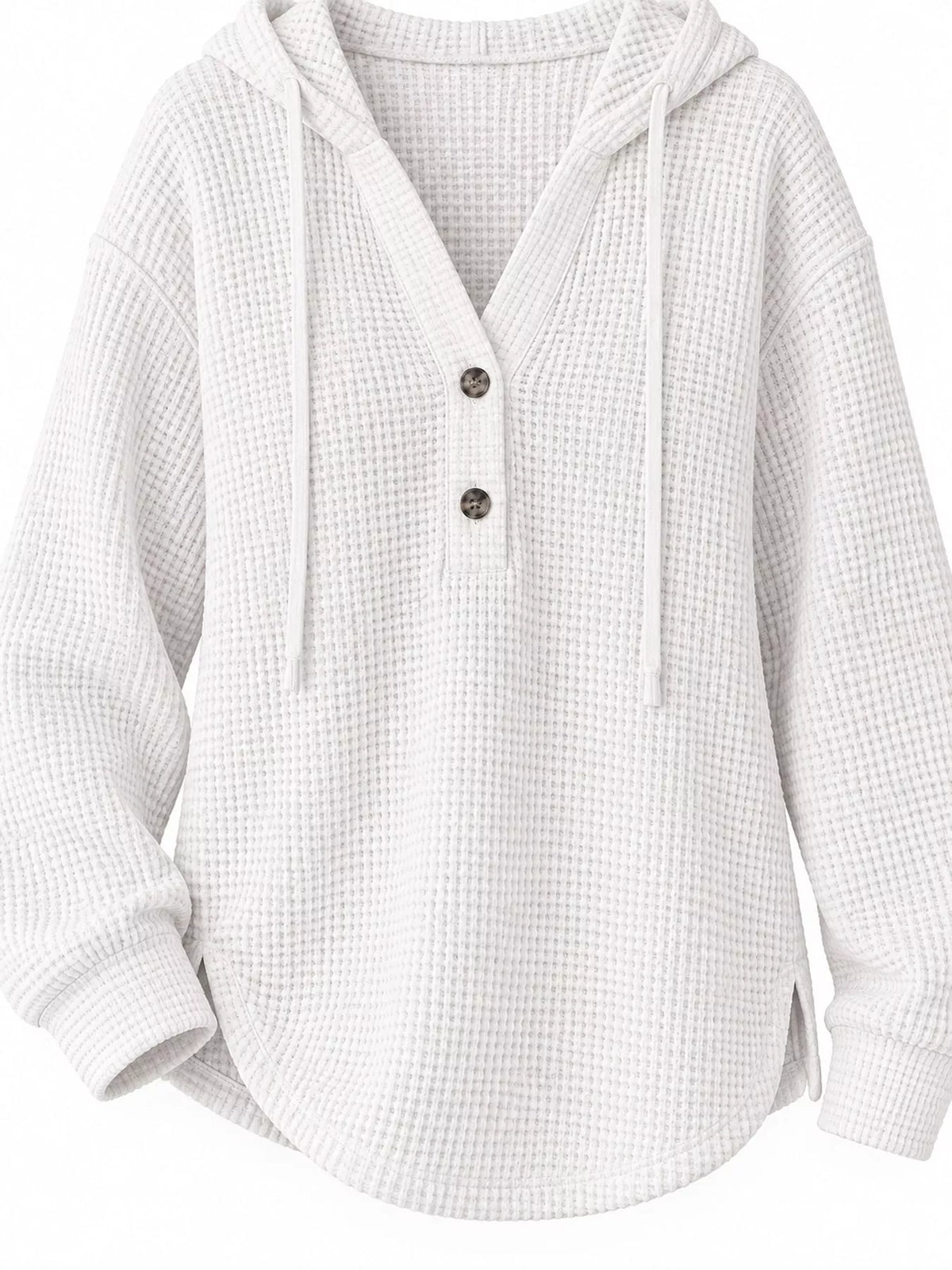 White waffle Knit Button Detail Hoodie — detail view