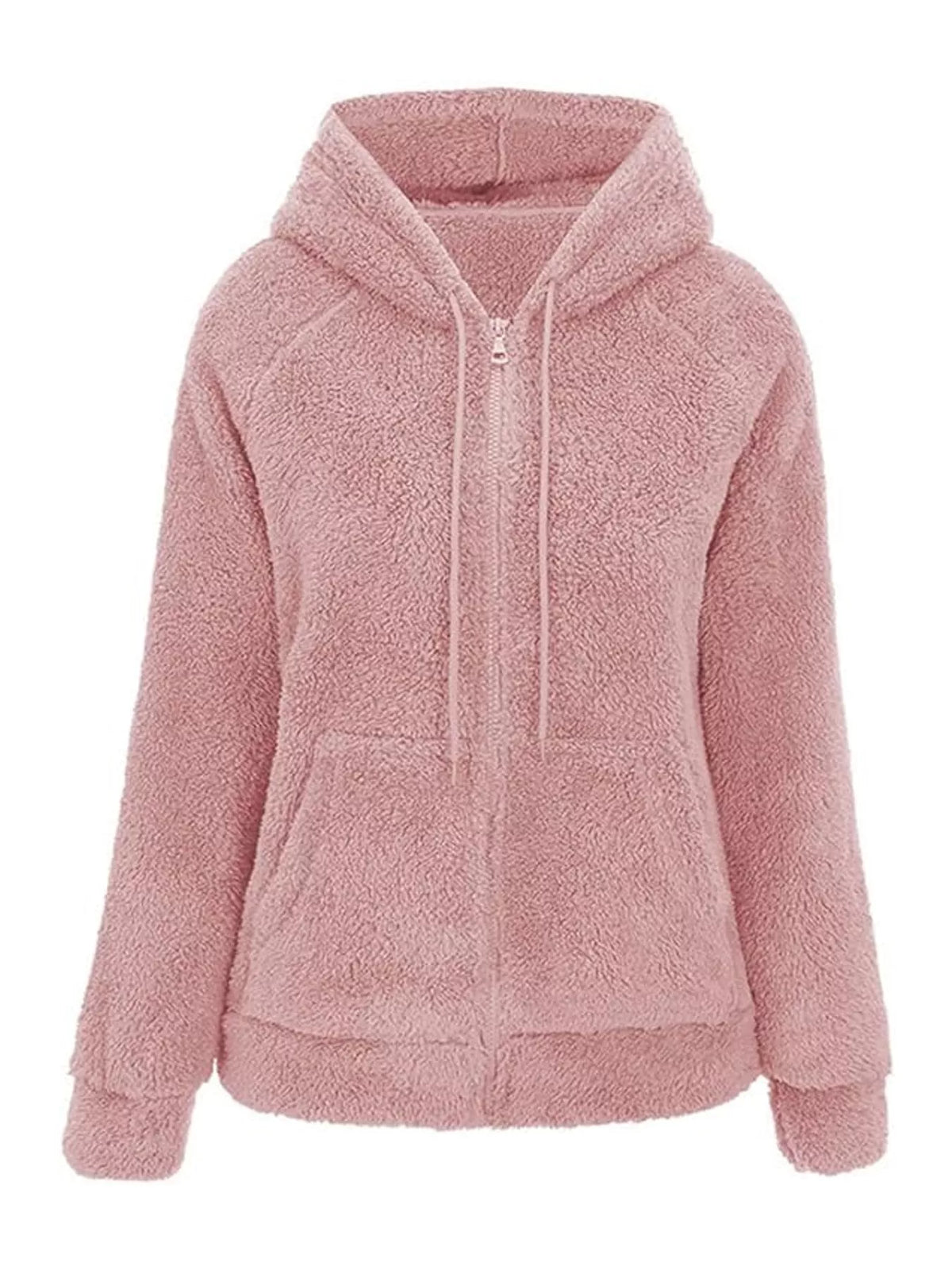 Pink drawstring Sherpa Zip-Up Hoodie