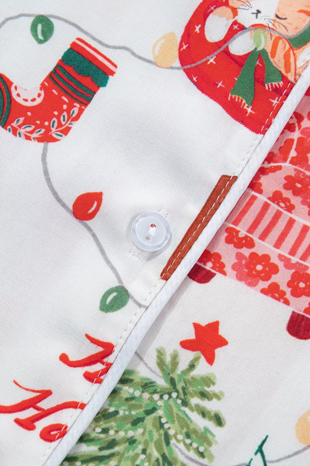 White striped Holiday Long Sleeve Two Piece Shift Home Wear Lounge Set — detail view