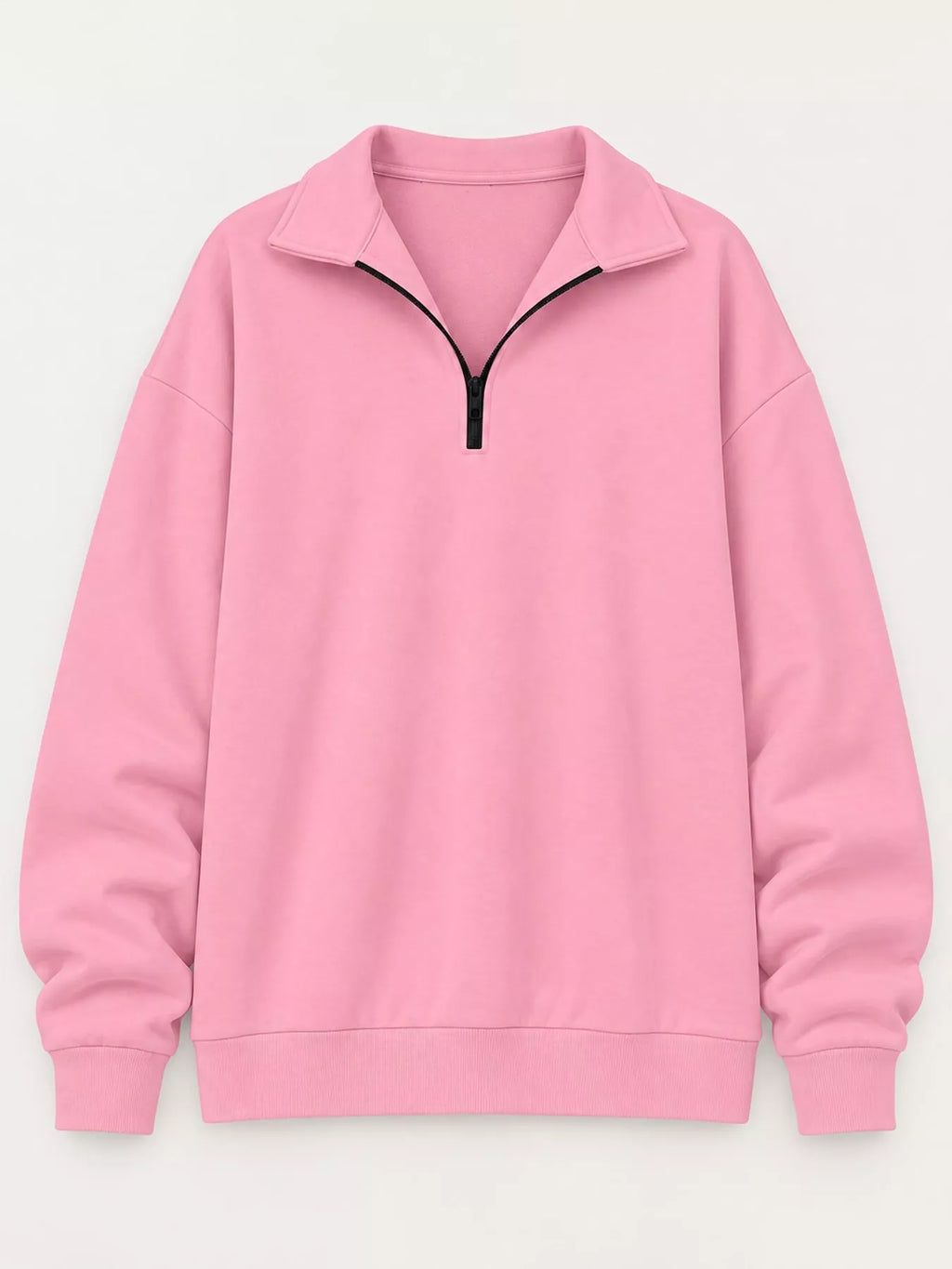 Pink quarter-Zip Dropped Shoulder Sweatshirt