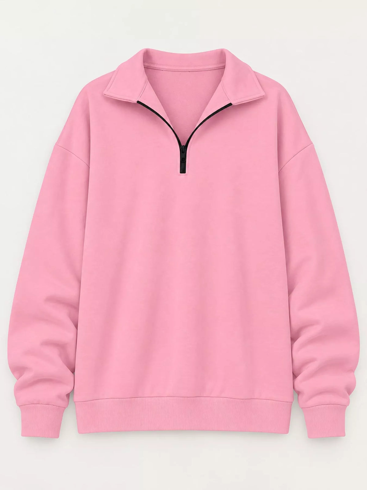 Pink quarter-Zip Dropped Shoulder Sweatshirt