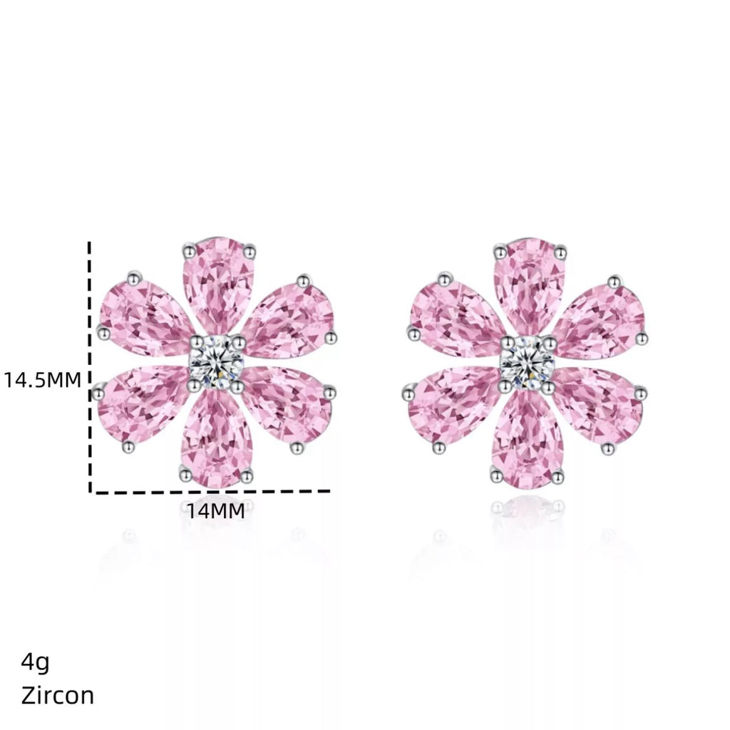 925 Sterling Silver Zircon Flower Earrings