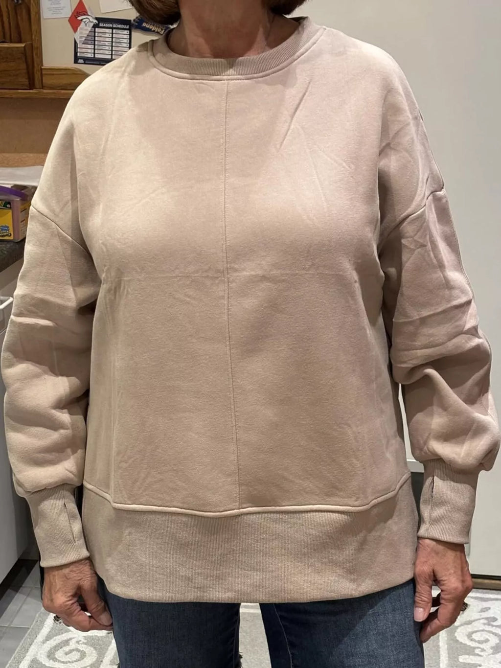 Taupe oversized Crew Neck Sweatshirt with Side Slit
