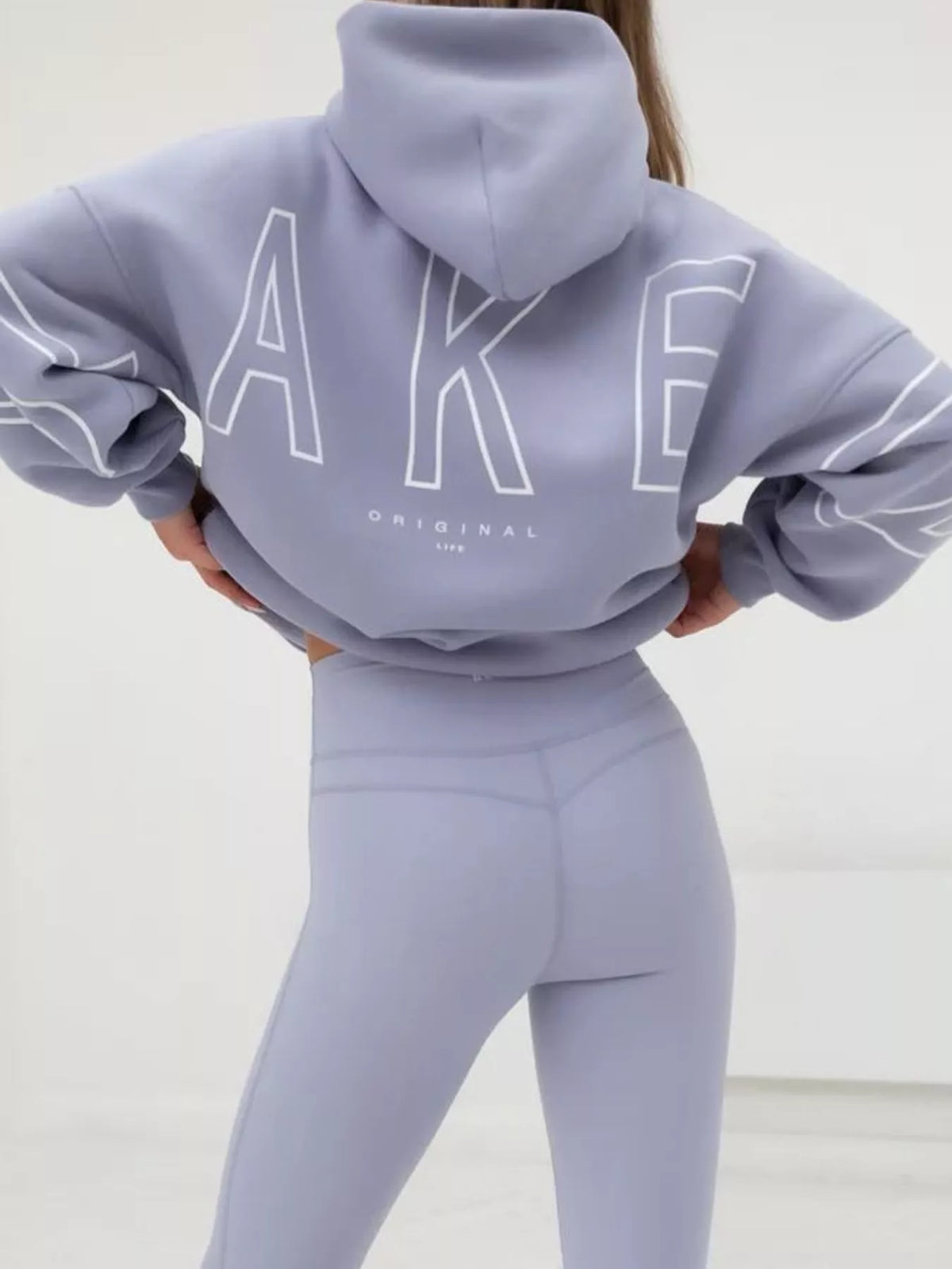 Lavender letter Back Hoodie with Kangaroo Pocket — back view