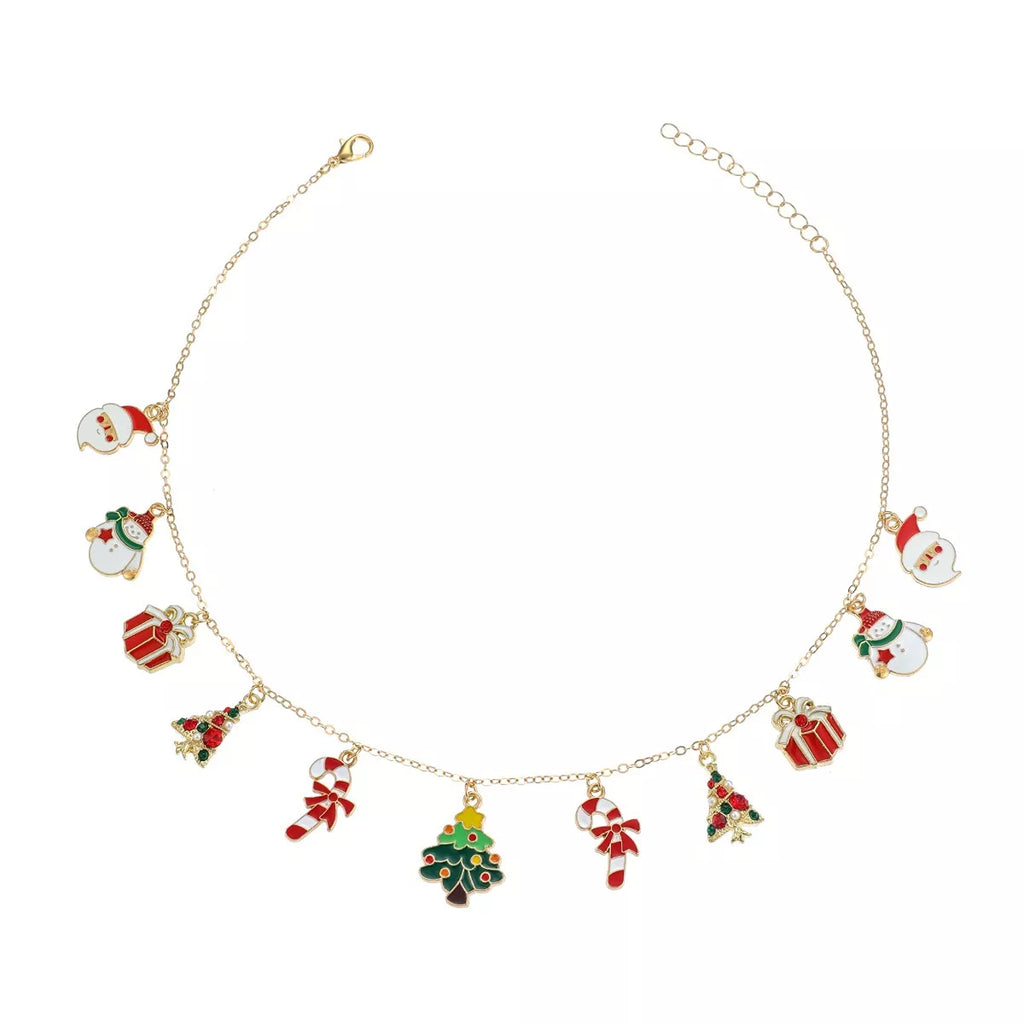 Gold-tone necklace with colorful Christmas charms