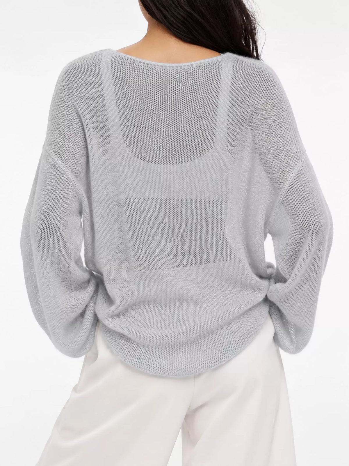 Light gray sheer Lightweight Knit Top — back view
