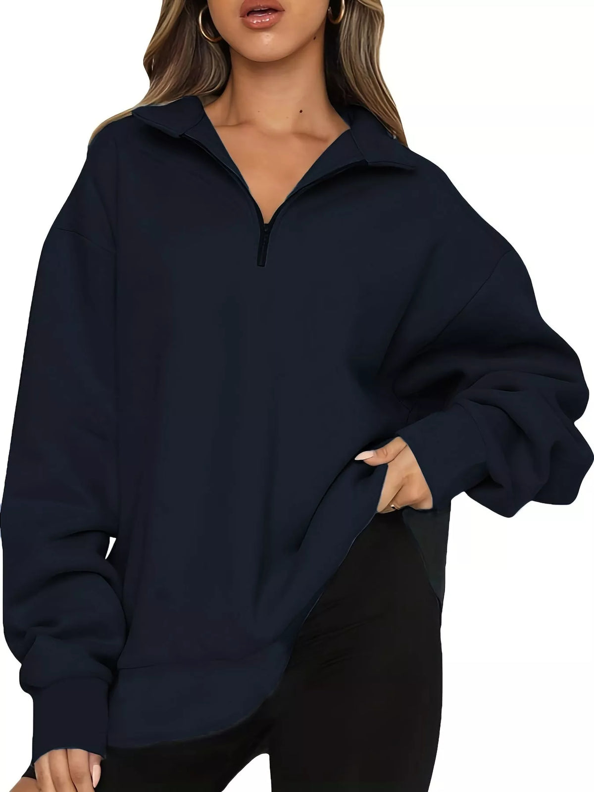 Navy quarter-Zip Dropped Shoulder Sweatshirt
