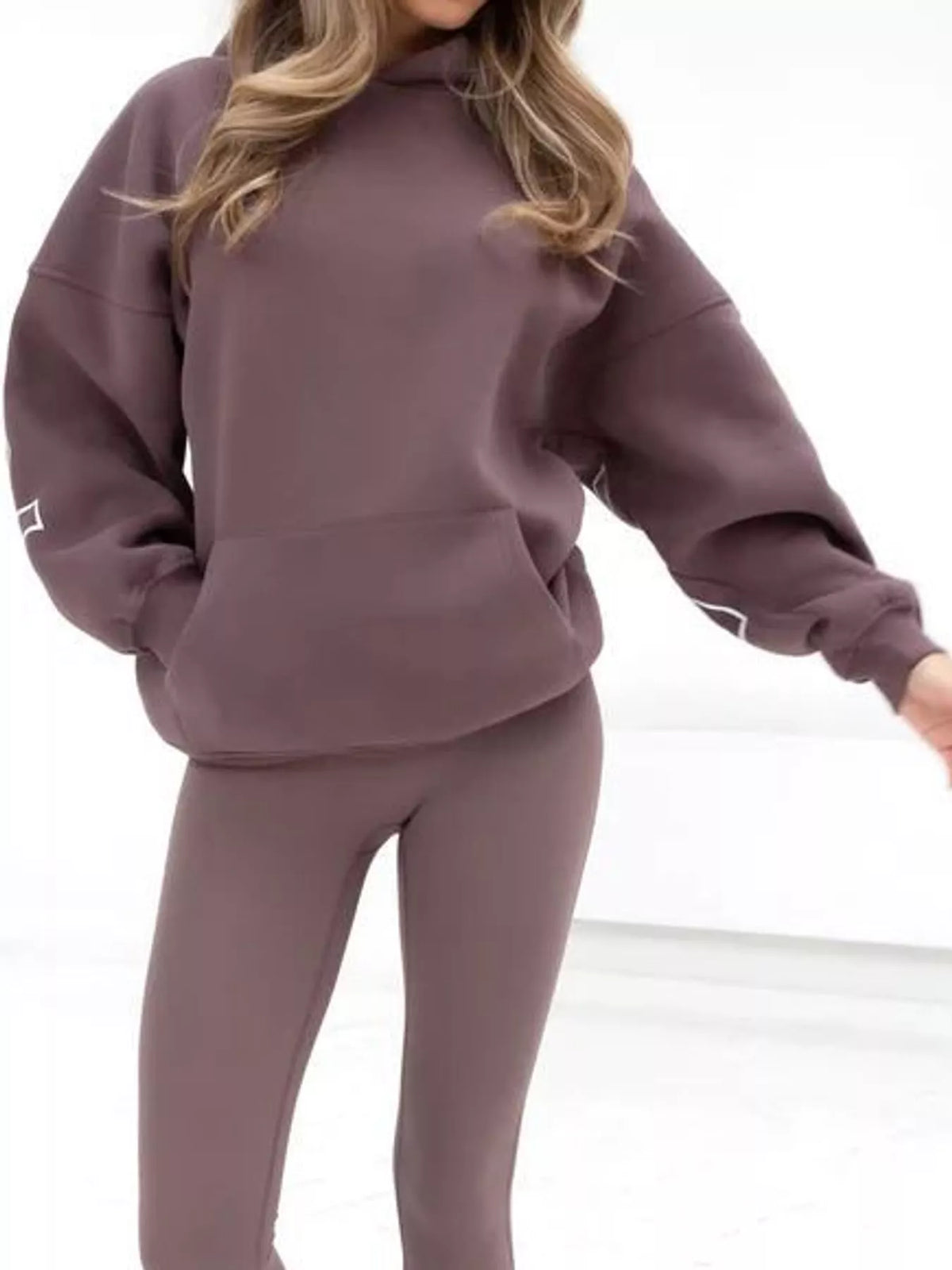 Mauve letter Back Hoodie with Kangaroo Pocket
