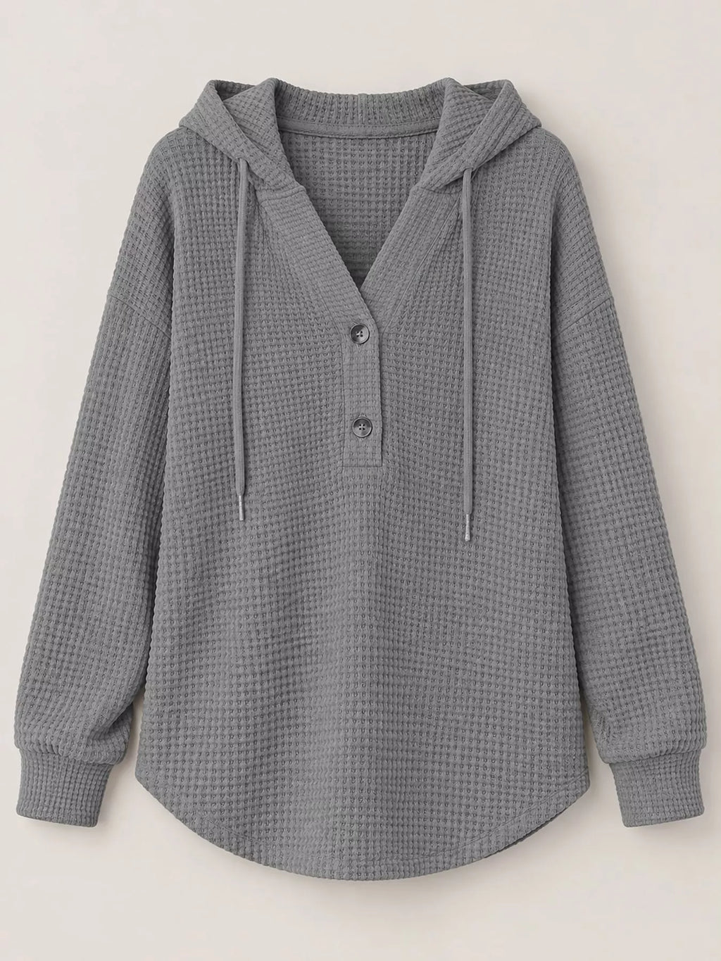 Gray waffle Knit Button Detail Hoodie
