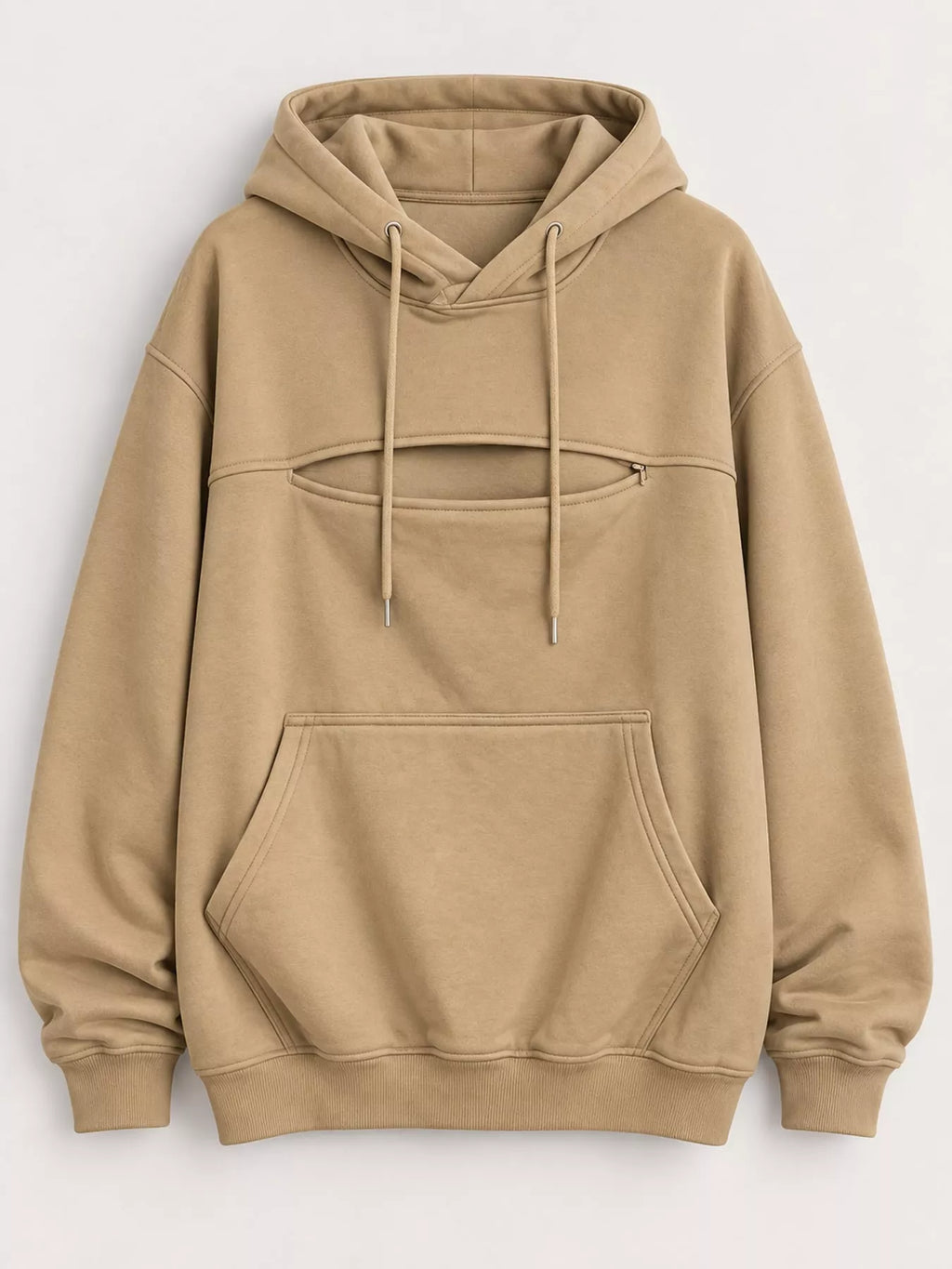Tan cat Pouch Drawstring Hoodie
