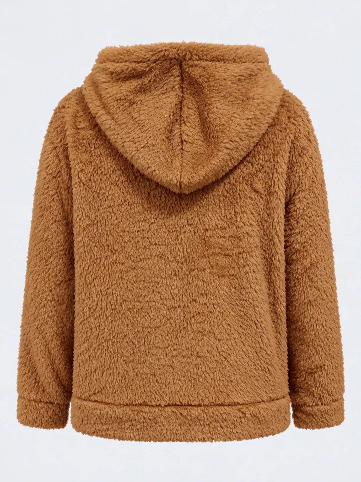 Brown drawstring Sherpa Zip-Up Hoodie — back view