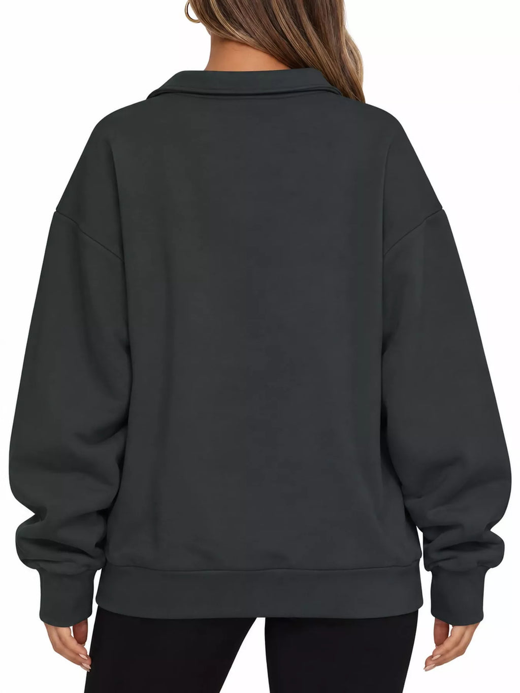 Charcoal gray quarter-Zip Dropped Shoulder Sweatshirt — back view