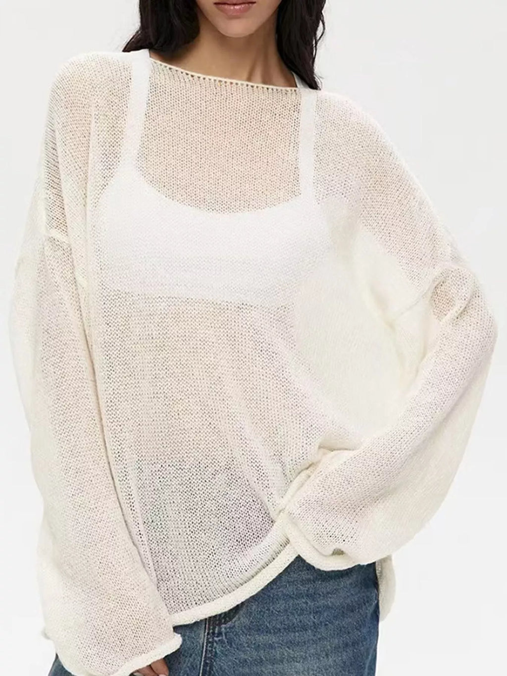 Cream sheer Lightweight Knit Top