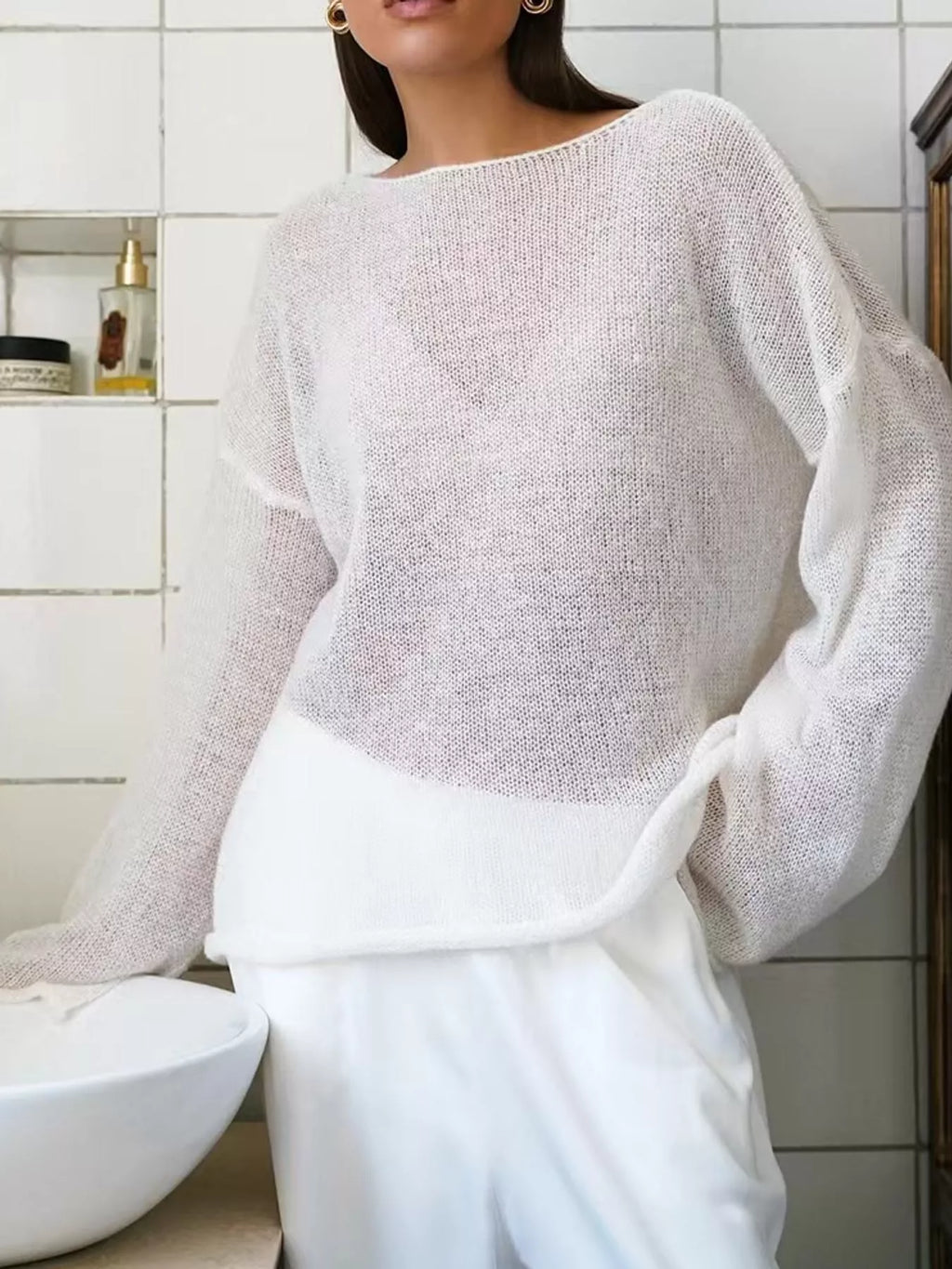 White sheer Lightweight Knit Top