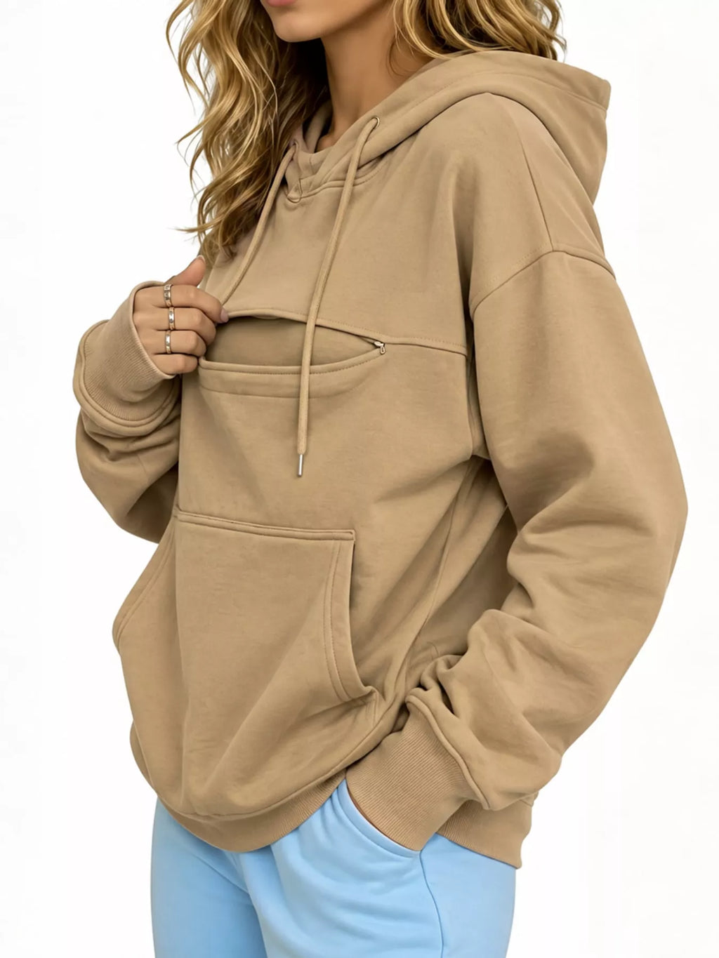 Tan cat Pouch Drawstring Hoodie