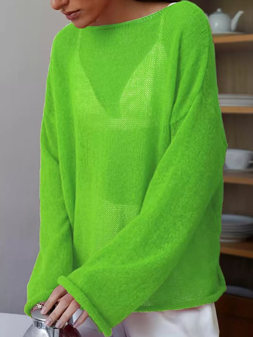 Lime green sheer Lightweight Knit Top