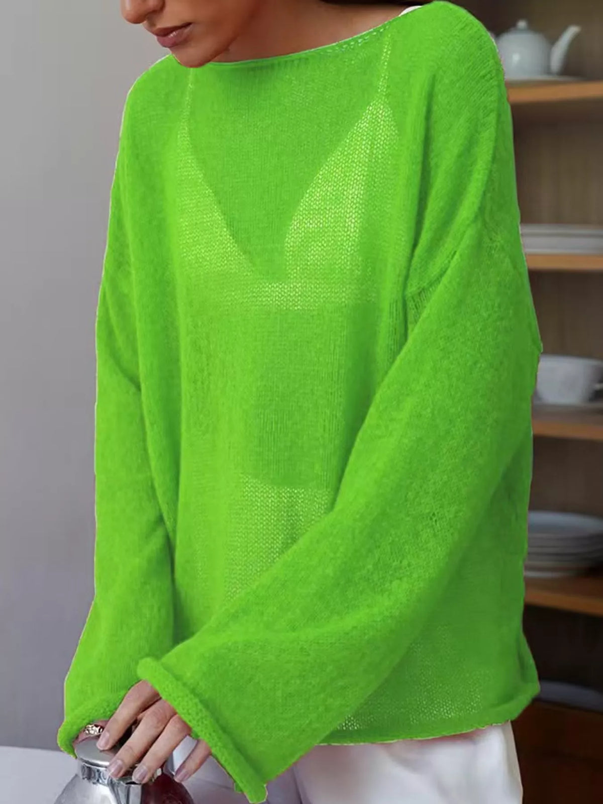 Lime green sheer Lightweight Knit Top
