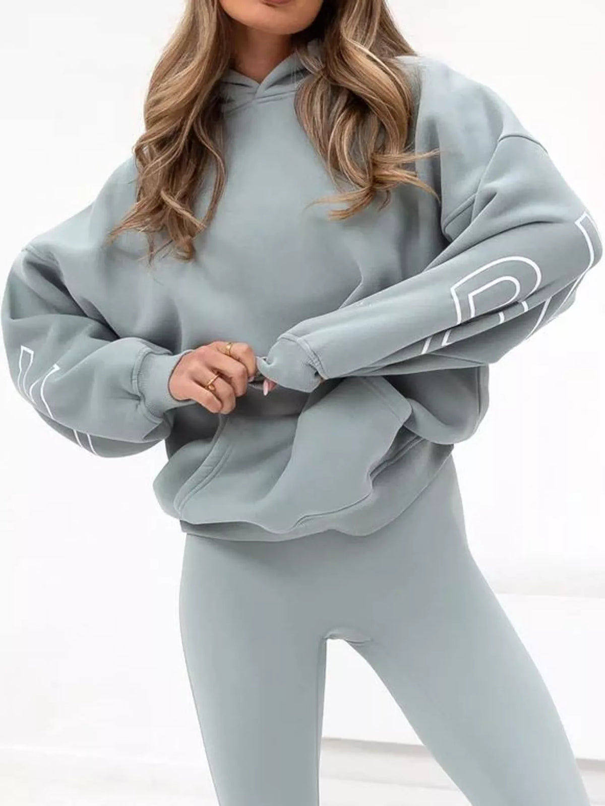 Sage green letter Back Hoodie with Kangaroo Pocket