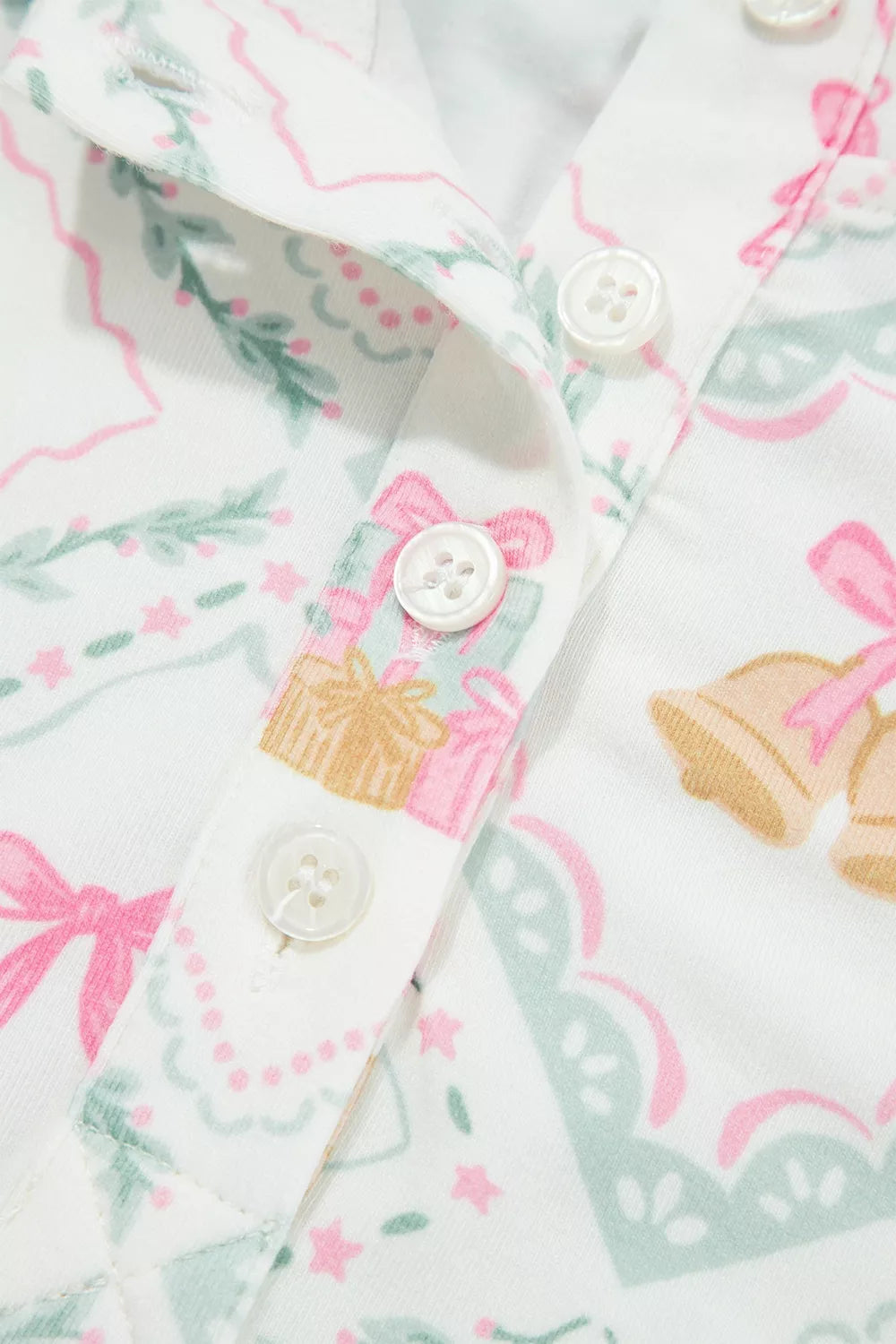 White long Sleeve Patchwork Shift and Pants Christmas Daily Wear Lounge Set — detail view