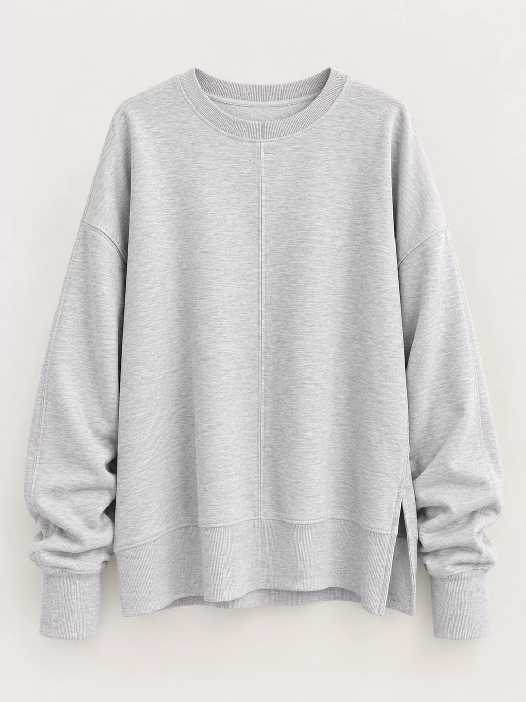 Light gray oversized Crew Neck Sweatshirt with Side Slit