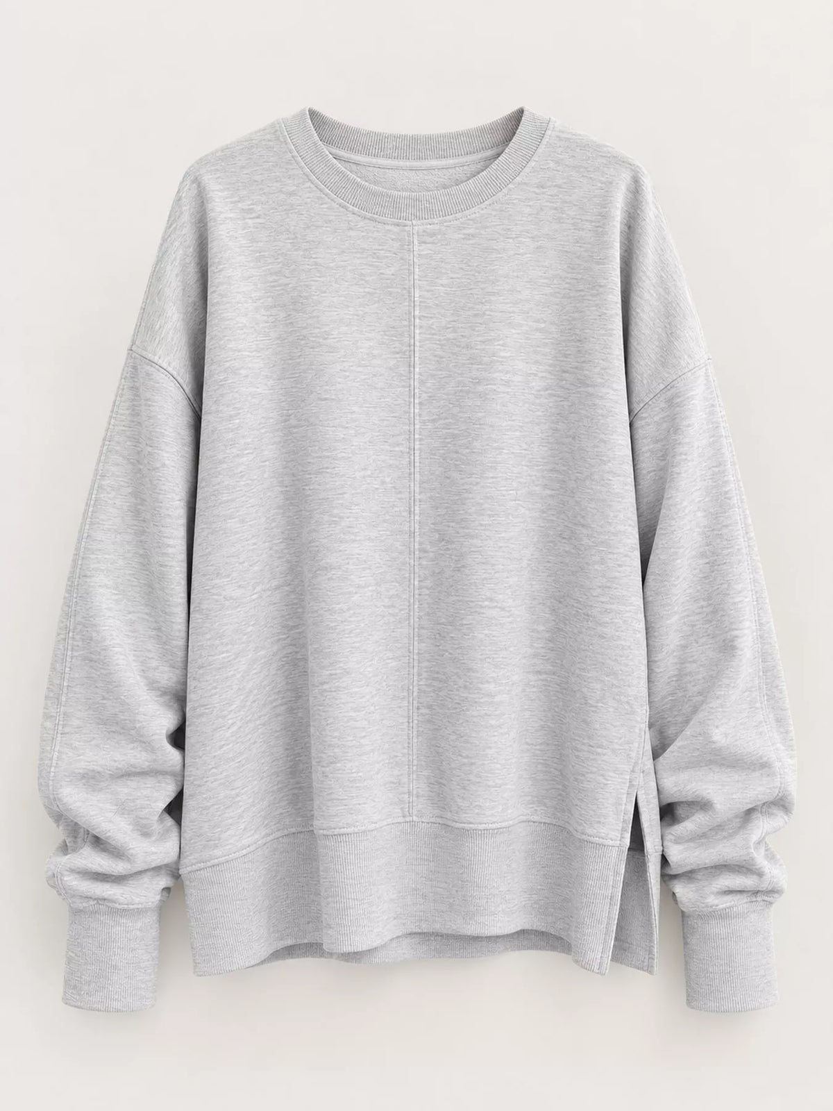 Light gray oversized Crew Neck Sweatshirt with Side Slit