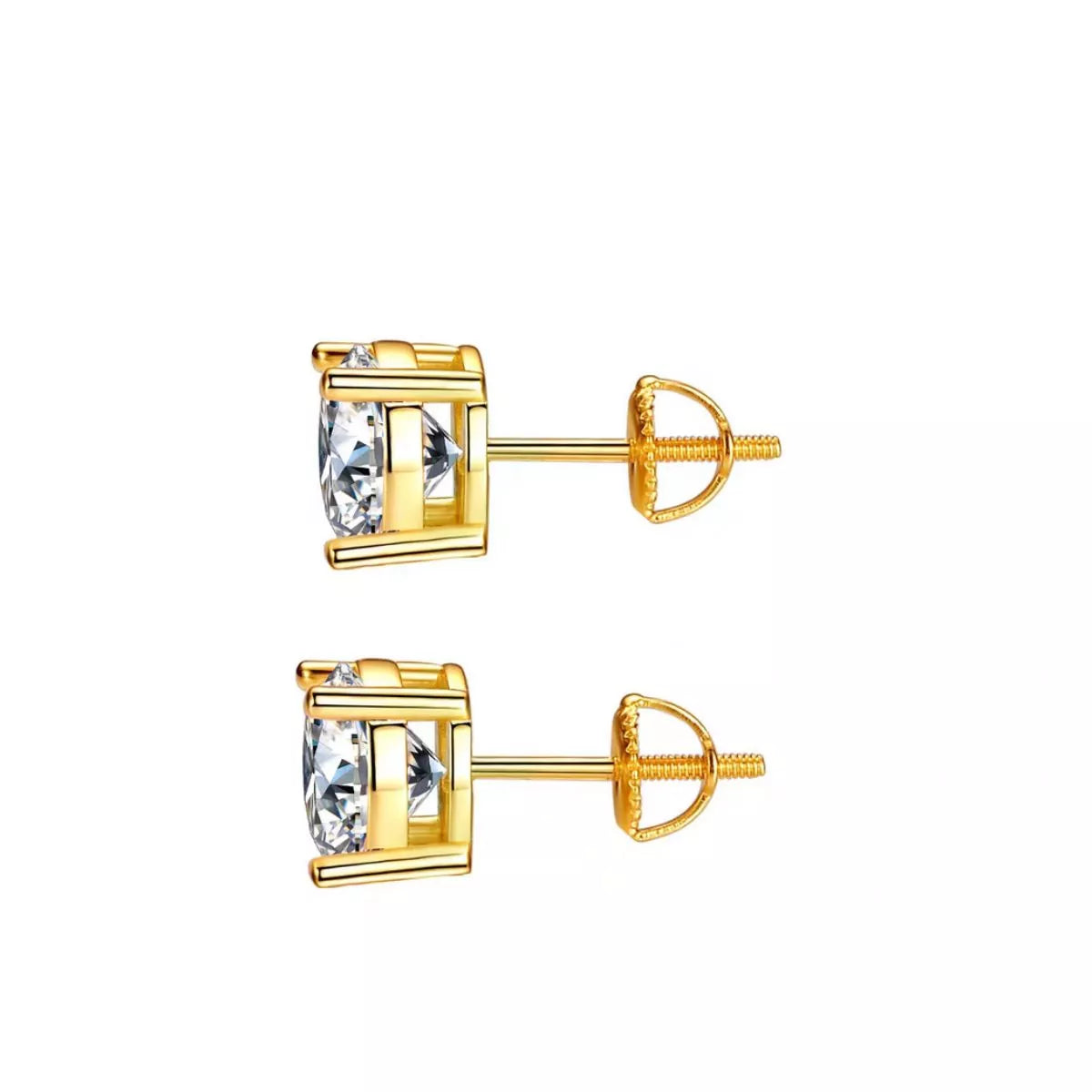 Gold-tone stud earrings with round clear stones — detail view