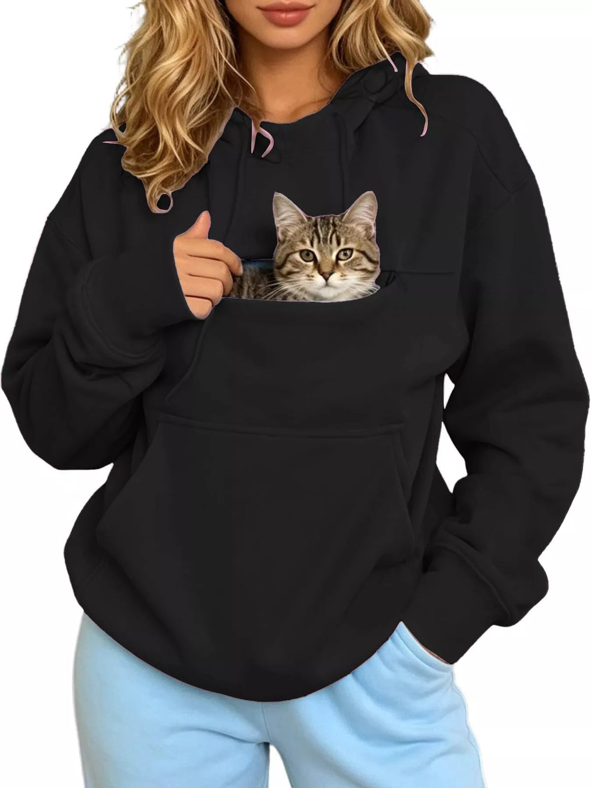 Black cat Pouch Drawstring Hoodie