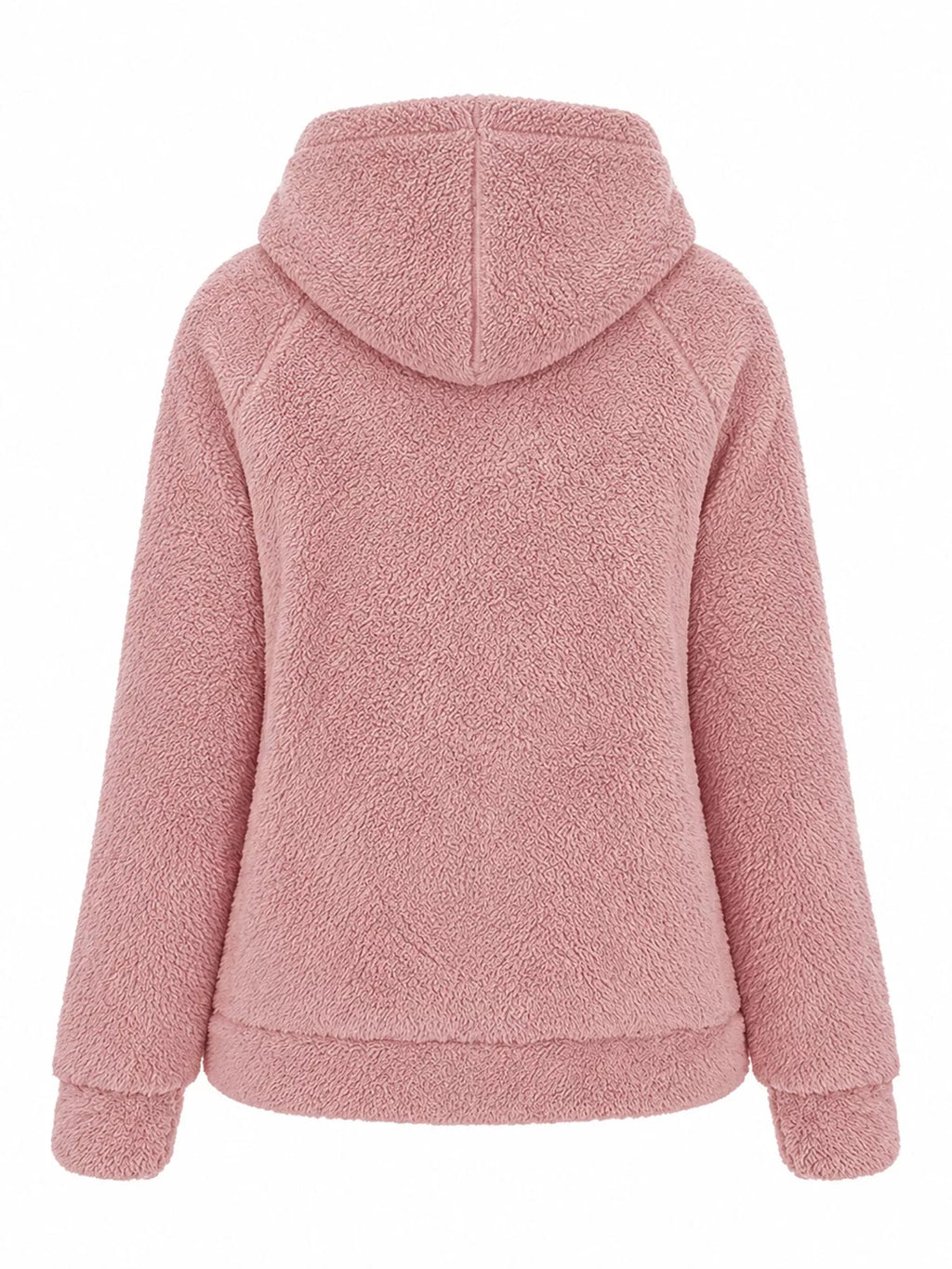 Pink drawstring Sherpa Zip-Up Hoodie — back view