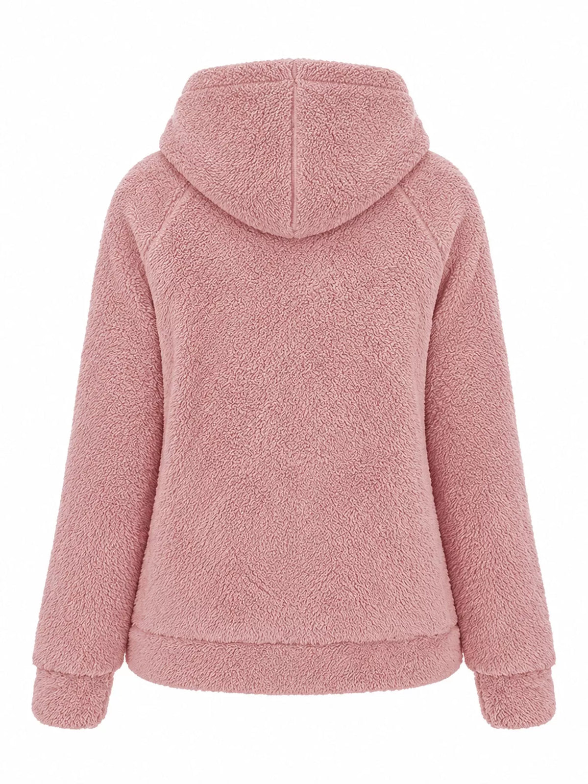 Pink drawstring Sherpa Zip-Up Hoodie — back view