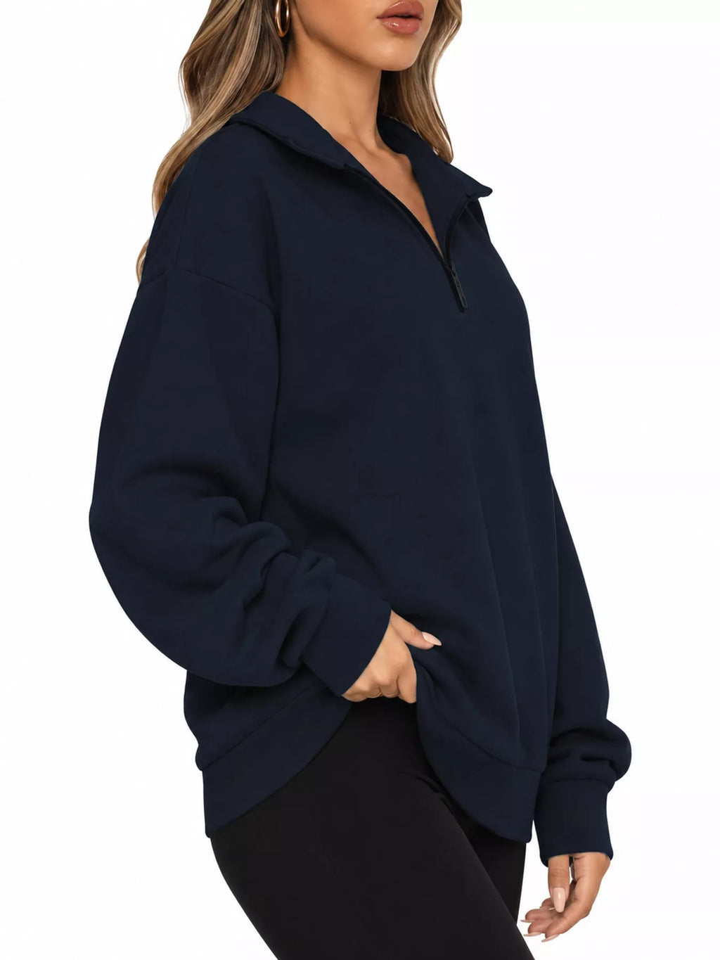 Navy quarter-Zip Dropped Shoulder Sweatshirt
