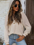 Beige waffle Knit Button Detail Hoodie