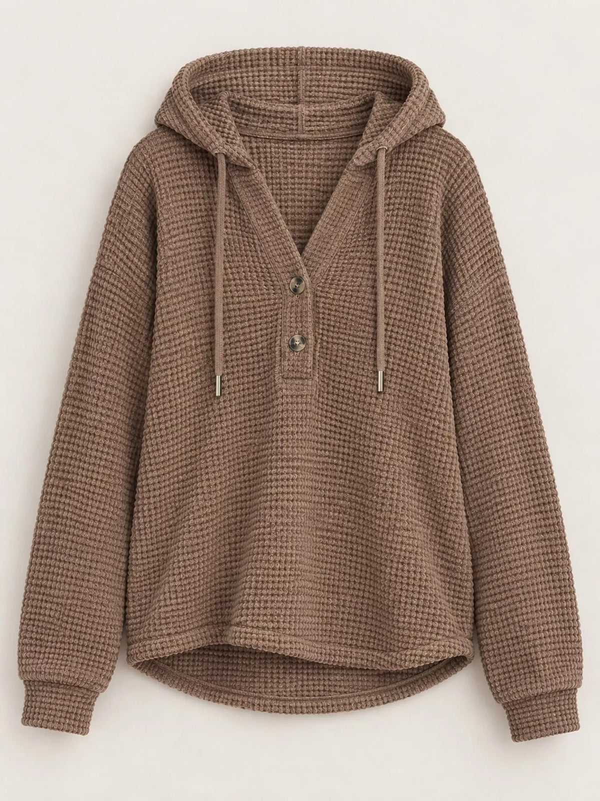 Taupe waffle Knit Button Detail Hoodie