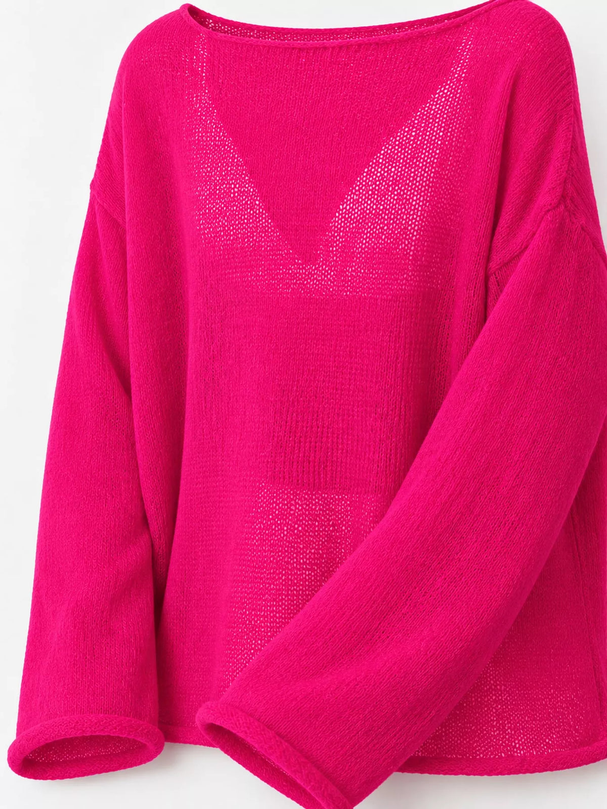 Hot pink sheer Lightweight Knit Top — detail view