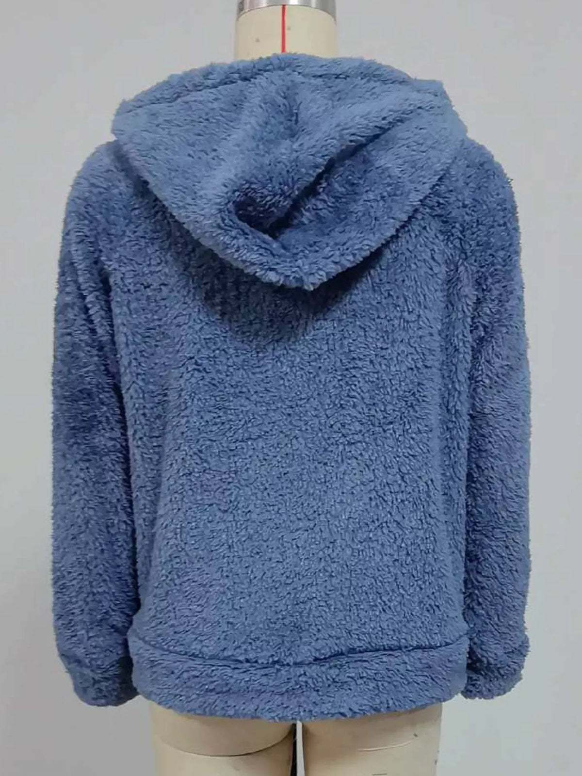Blue drawstring Sherpa Zip-Up Hoodie — back view
