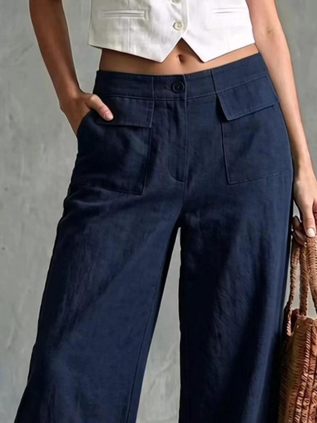 Navy high-Waisted Wide-Leg Cargo Pants