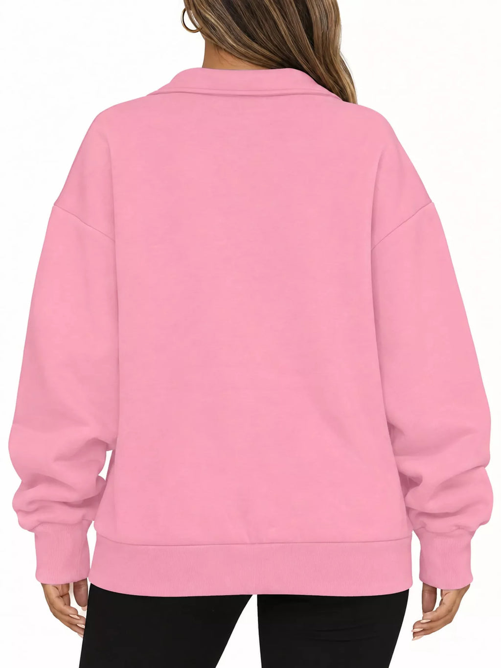 Pink quarter-Zip Dropped Shoulder Sweatshirt — back view