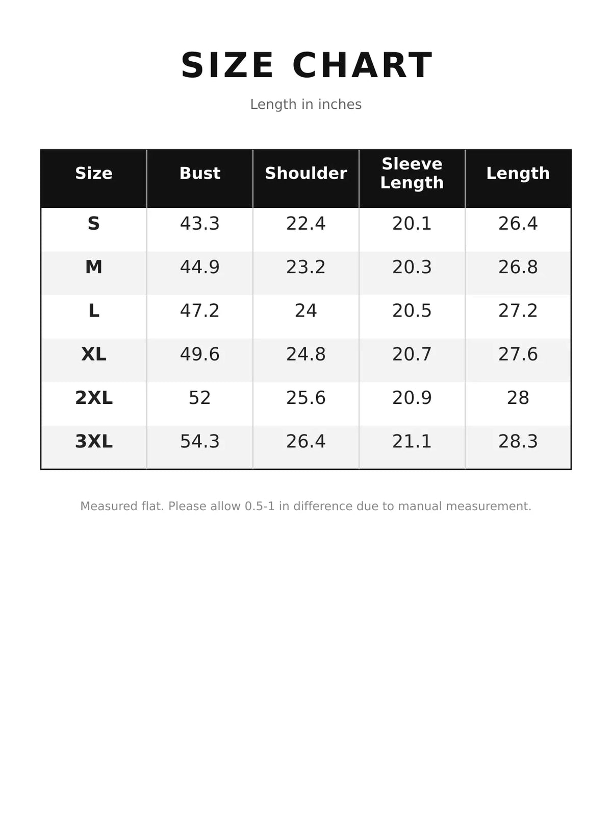 Size chart for quarter-zip dropped shoulder sweatshirt