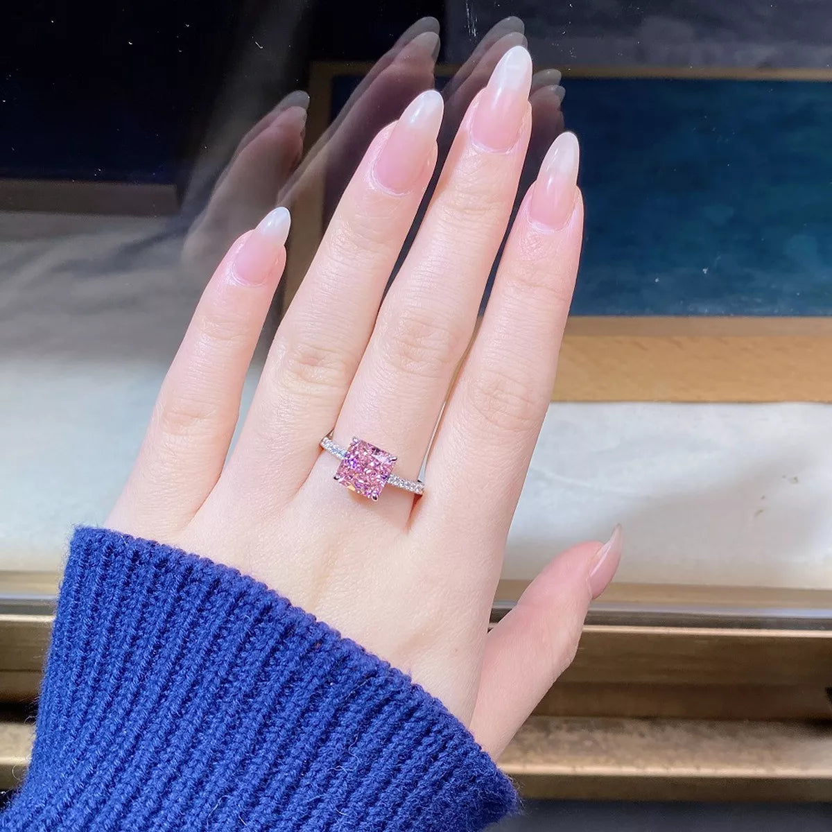 925 Sterling Silver Zircon Square Ring