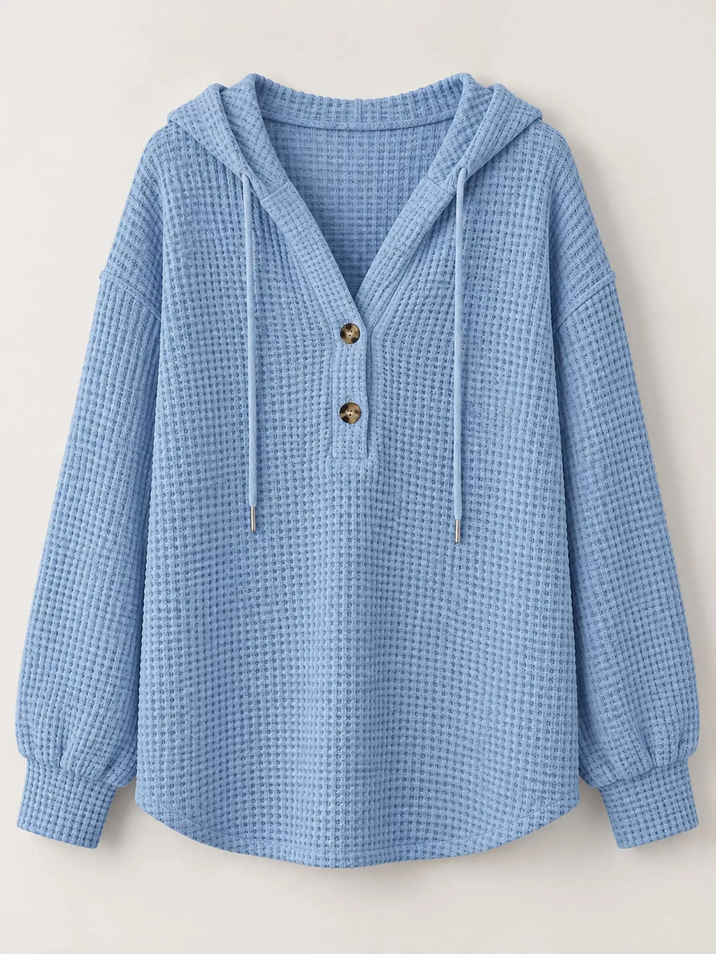 Light blue waffle Knit Button Detail Hoodie
