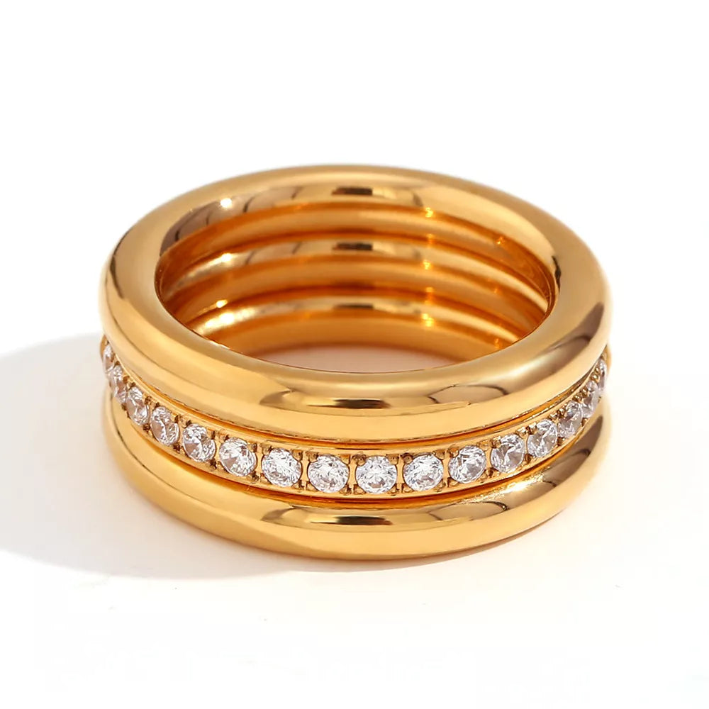 Stainless Steel Zircon Ring 3 Piece Set