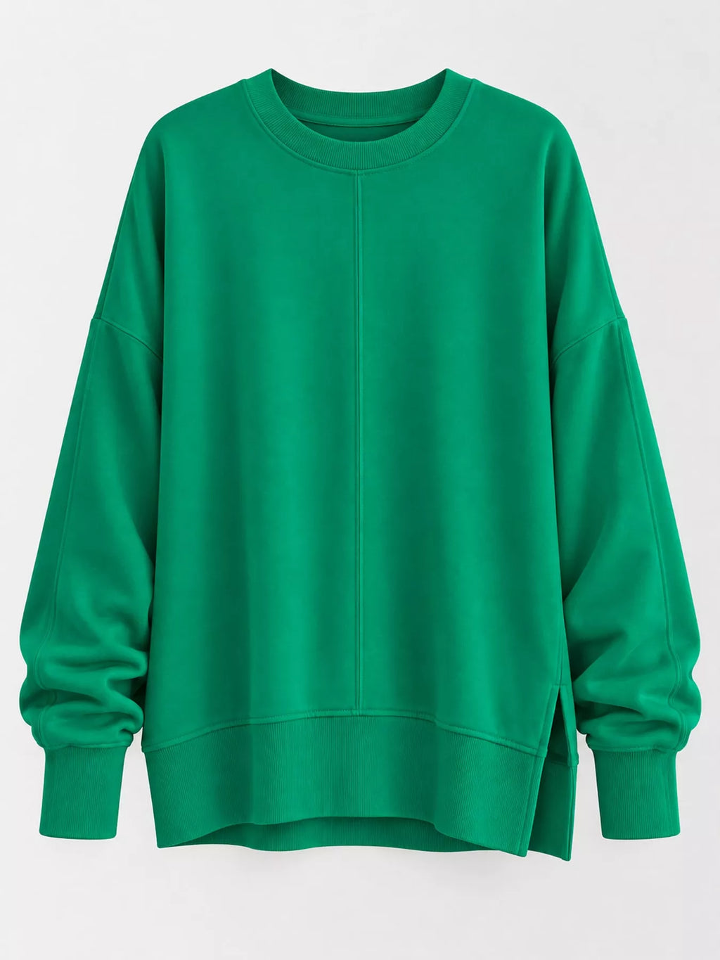 Green oversized Crew Neck Sweatshirt with Side Slit