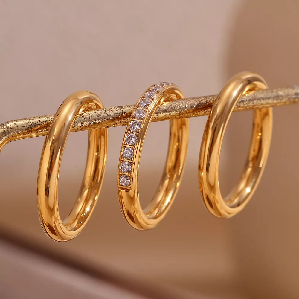Stainless Steel Zircon Ring 3 Piece Set