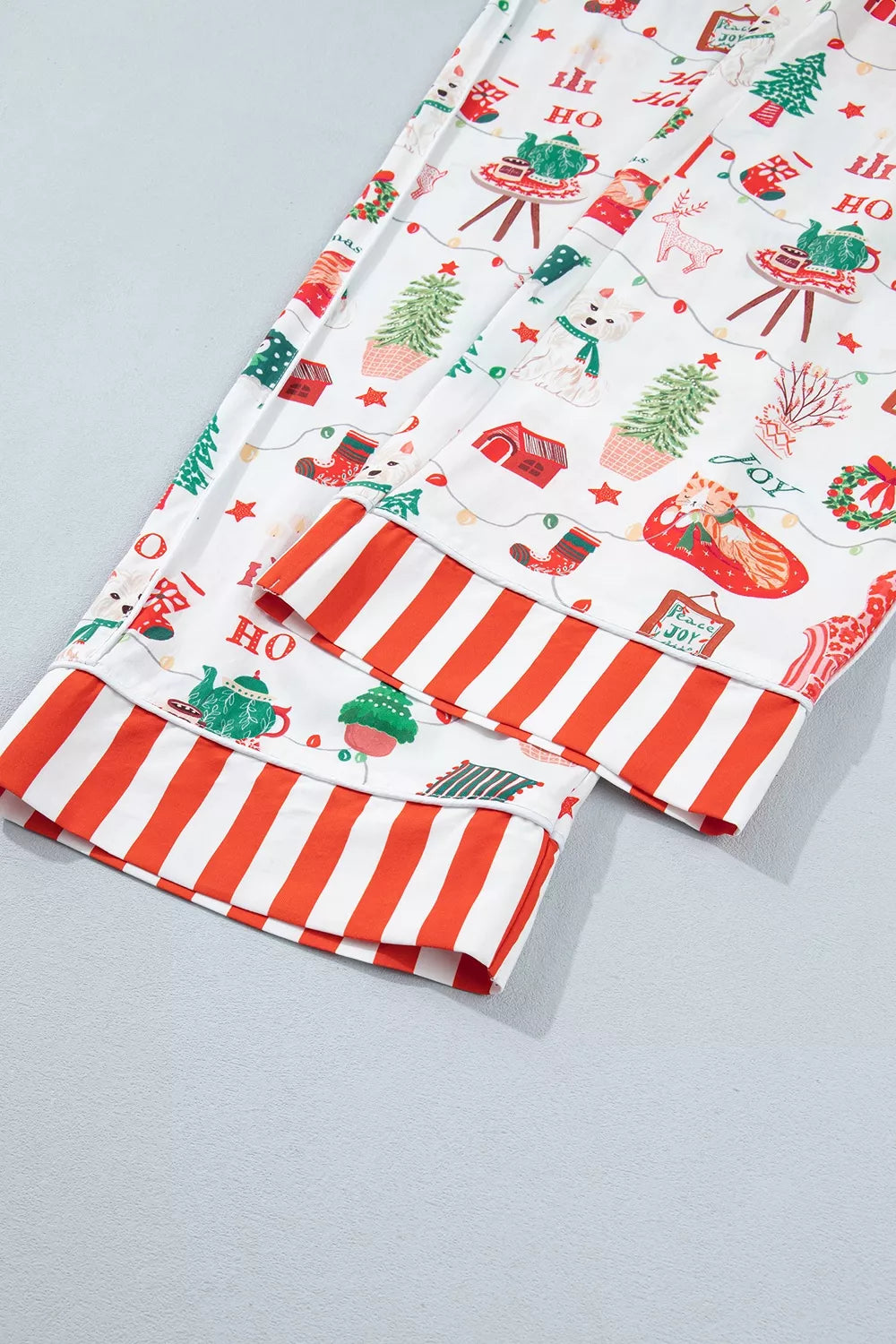 White striped Holiday Long Sleeve Two Piece Shift Home Wear Lounge Set — detail view